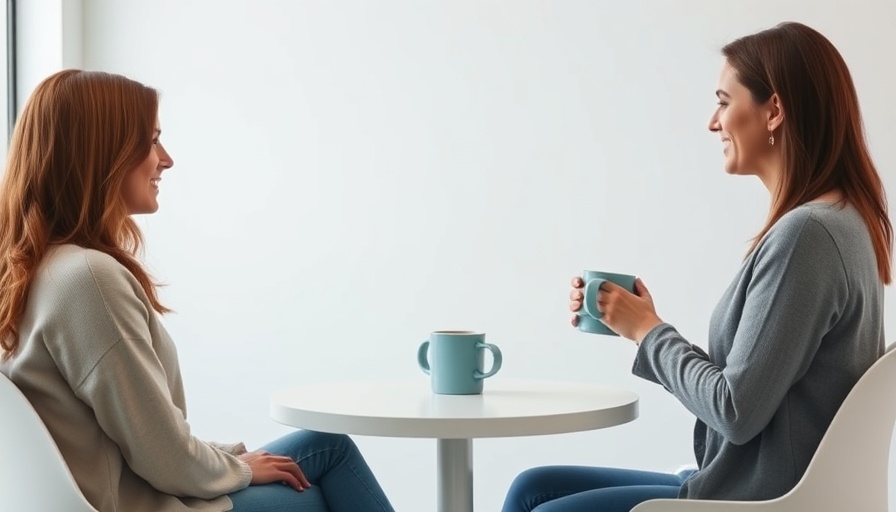 Casual office meeting between two women with laptops at a table.