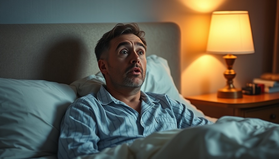 Man surprised awake in bed, highlighting sleep quality and personal growth.