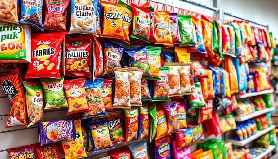 Delta 8 THC effects on youth: assorted snack and candy packs.