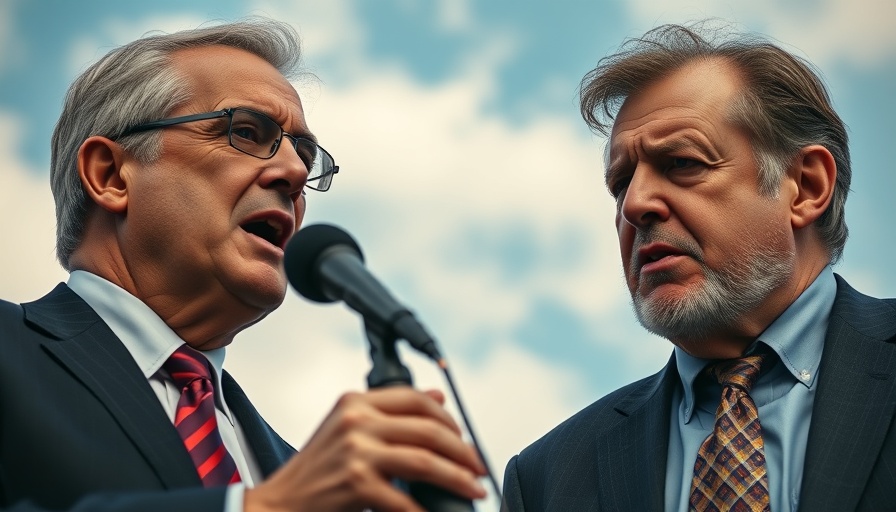 Mature men discussing passionately, a theme of political tension.