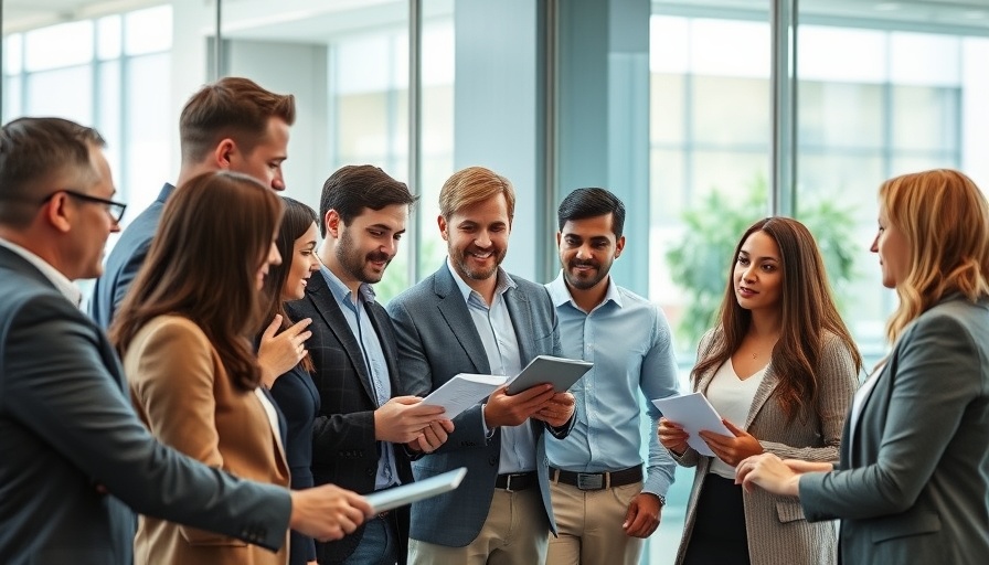 Professionals discussing customer collaboration strategies in office.