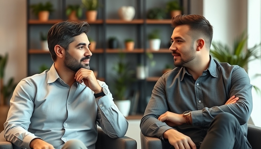 Two men discussing in an office setting, highlighting pill anxiety.