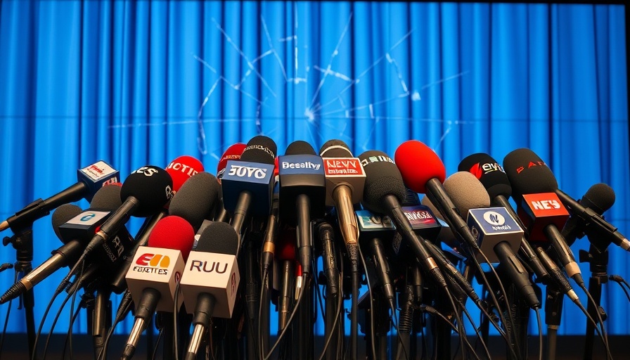 Misinformation Crisis in 2025 depicted by cracked media microphones.