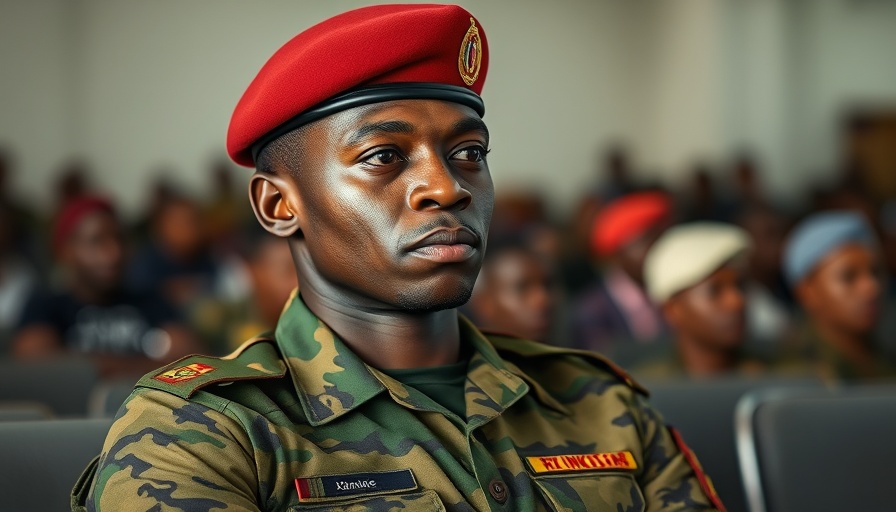 Burkina Faso Political Rally: military officer in camouflage and red beret.