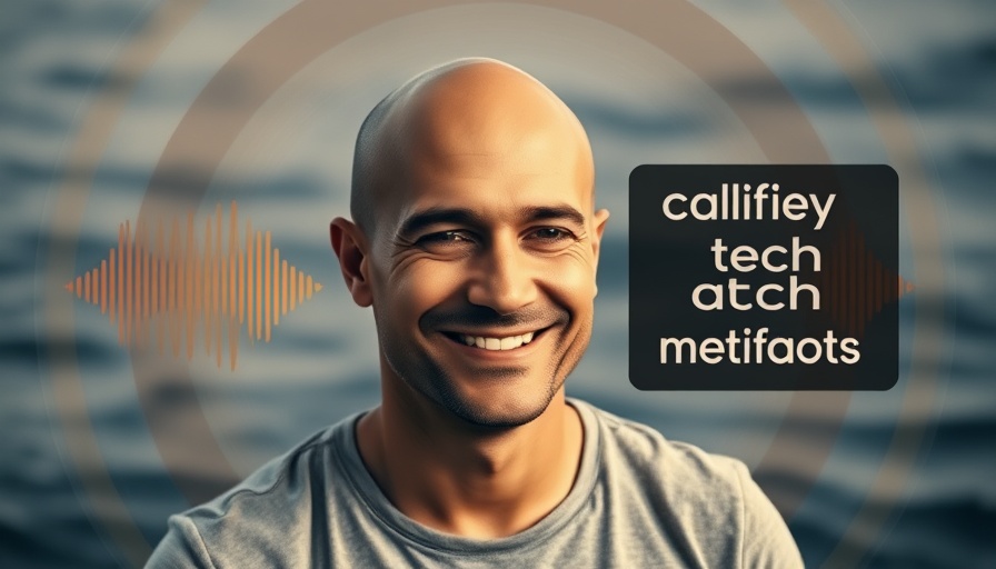 Meditation graphic with soundwave and smiling man.