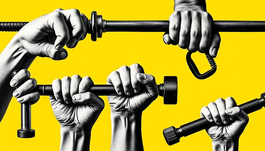 Collage of hands gripping fitness equipment for grip strength.