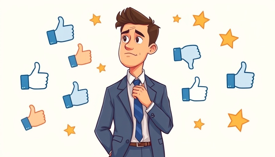 Illustration of objection management on social media with a man and reaction icons.