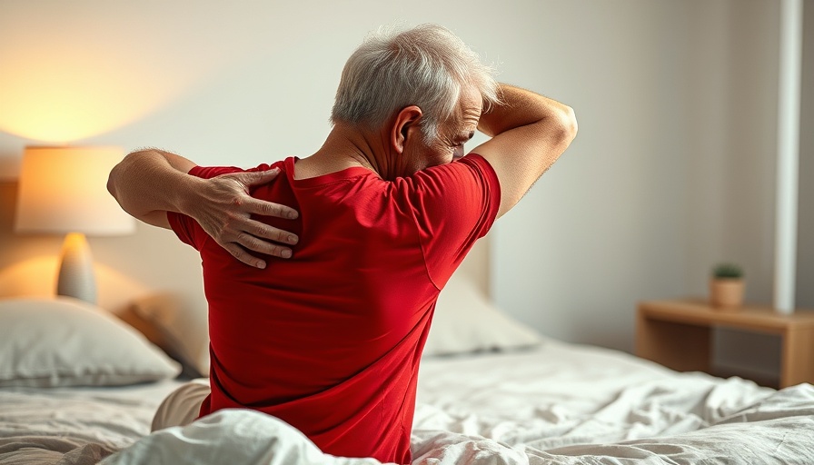 Older man stretching on bed for back pain relief.