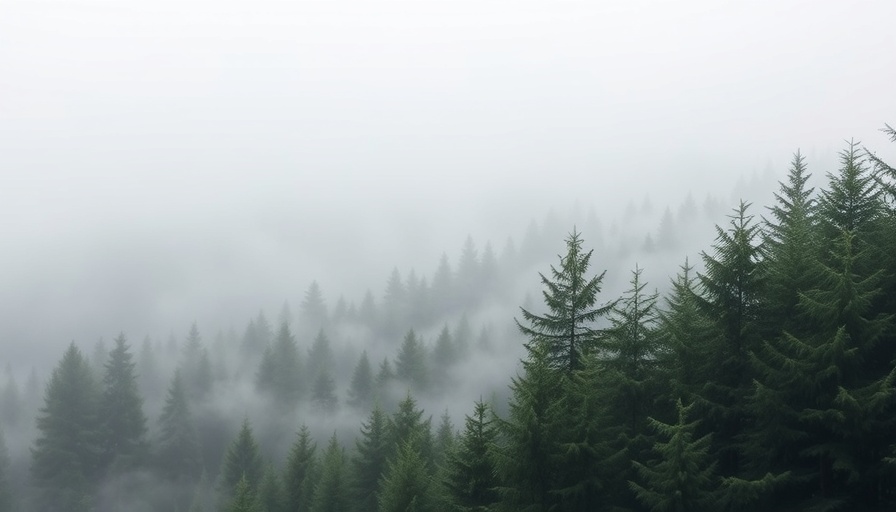 Misty forest evoking calm for nature therapy mental health.