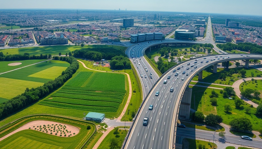Aerial view of Arlington Park redevelopment site with highway.
