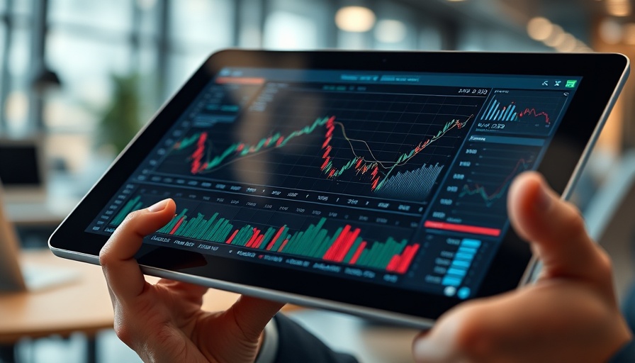 Analyzing financial trends on a tablet in a modern office.