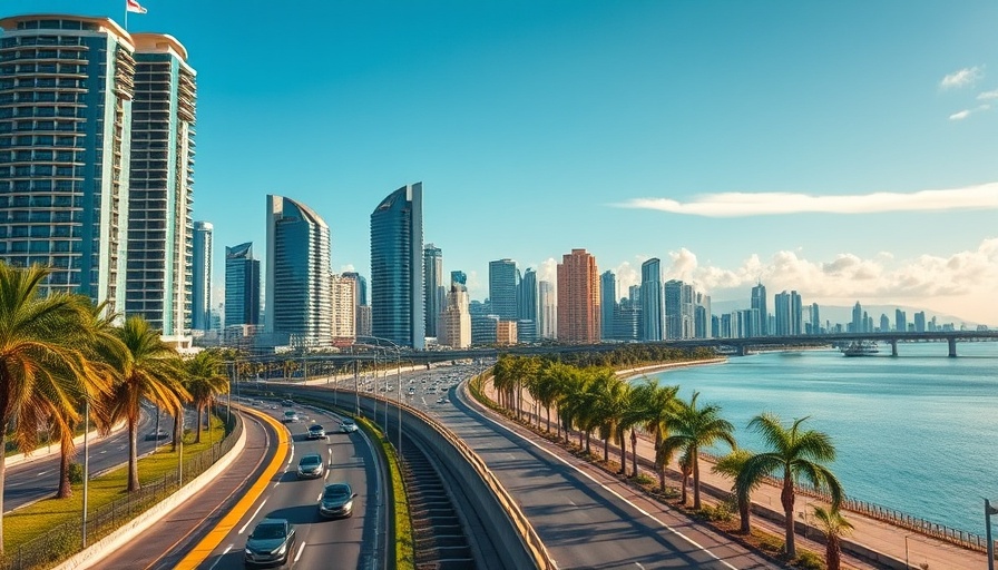 Vibrant skyline of Panama City with traffic; travel safety.