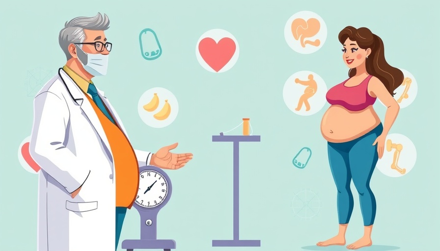 Illustration of Semaglutide medication benefits with doctor and patient on a scale.