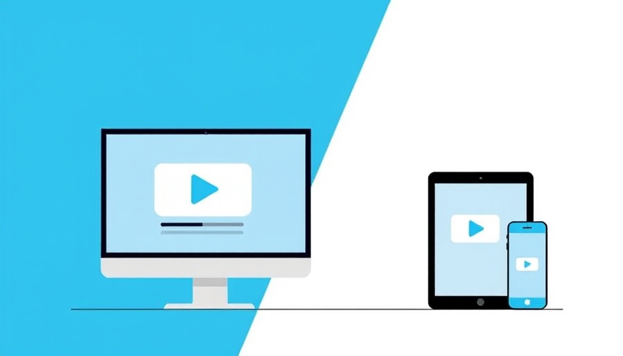Illustration of devices with video icons, related to not hosting videos on own server.