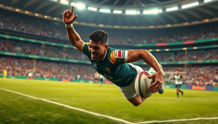 Blitzboks player celebrates try in victory against France.