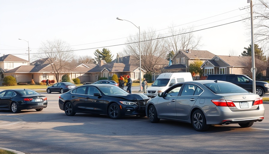 Suburban traffic crashes at intersection with emergency response.