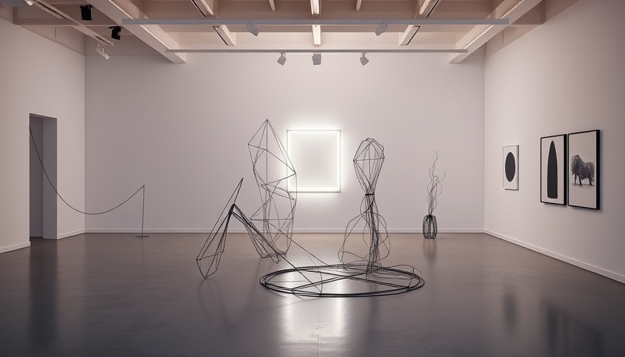 Minimalist contemporary art and fandom exhibition setup with abstract installations.