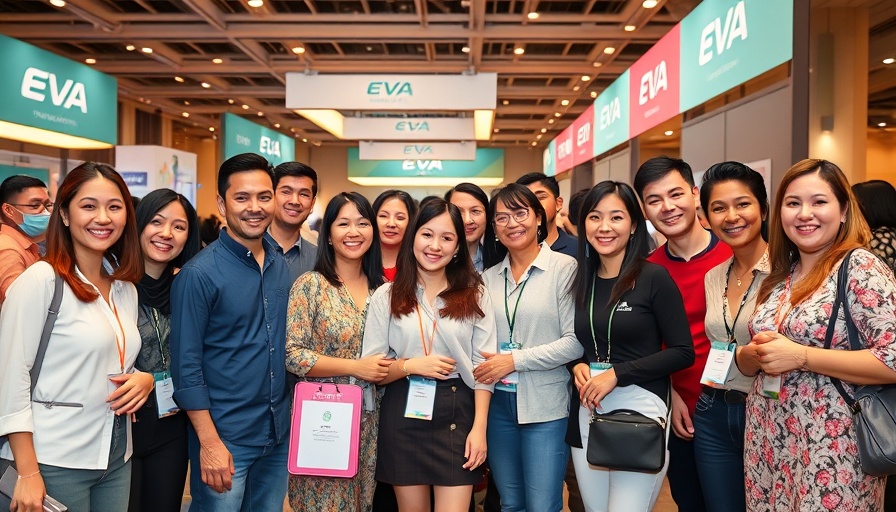 EVA Air Marathon group photo at event with banners and attendees.