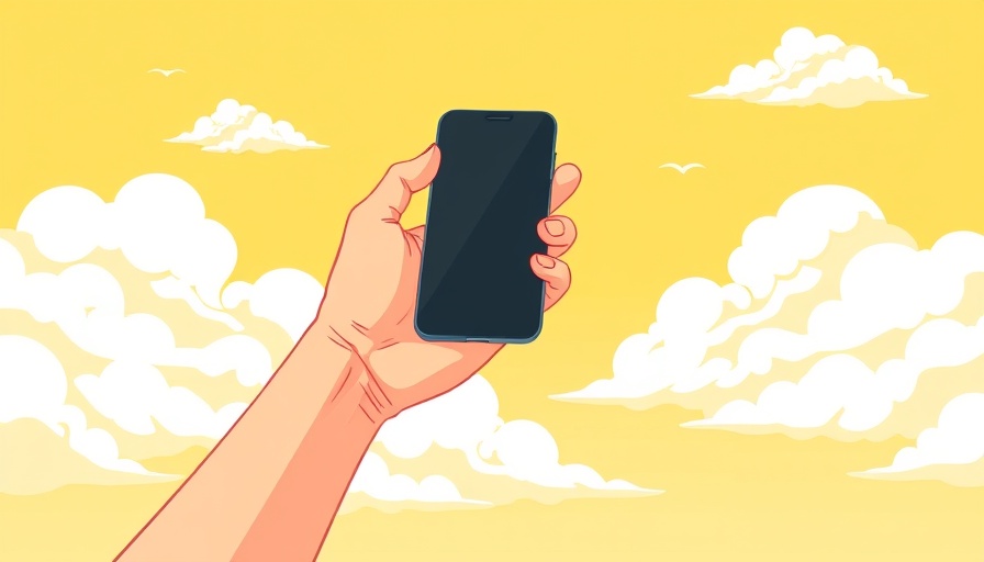 Illustration of digital detox concept with smartphone and clouds.