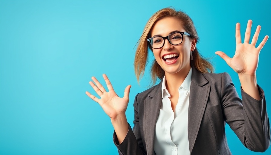 Enthusiastic woman promoting alignment in customer and employee experiences.