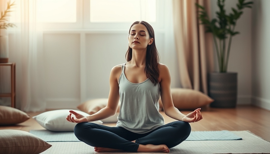 Guided meditation and anxiety management scene with woman meditating.
