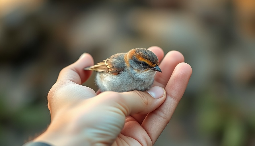 Mindfulness for Mental Health: Hand cradling small bird, serene.