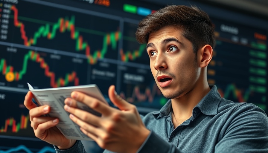 Bitcoin price analysis with surprised man and chart background.