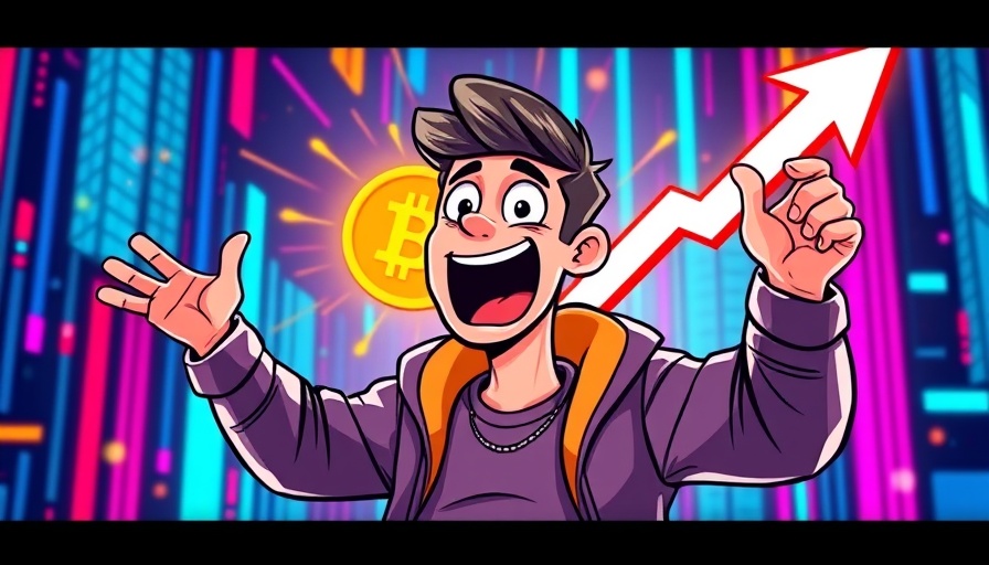 Bitcoin Price excitement with vibrant crypto symbols and upward arrows.