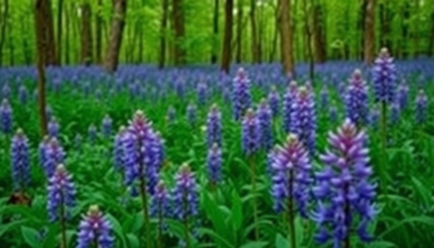 Lush forest with bluebells promoting mindfulness and mental health.