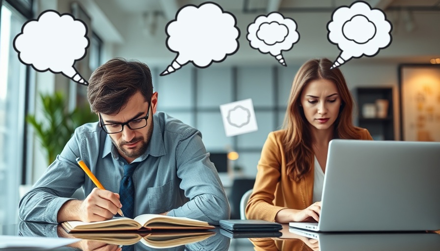 Reverse procrastination in marketing, man writing, woman with laptop.