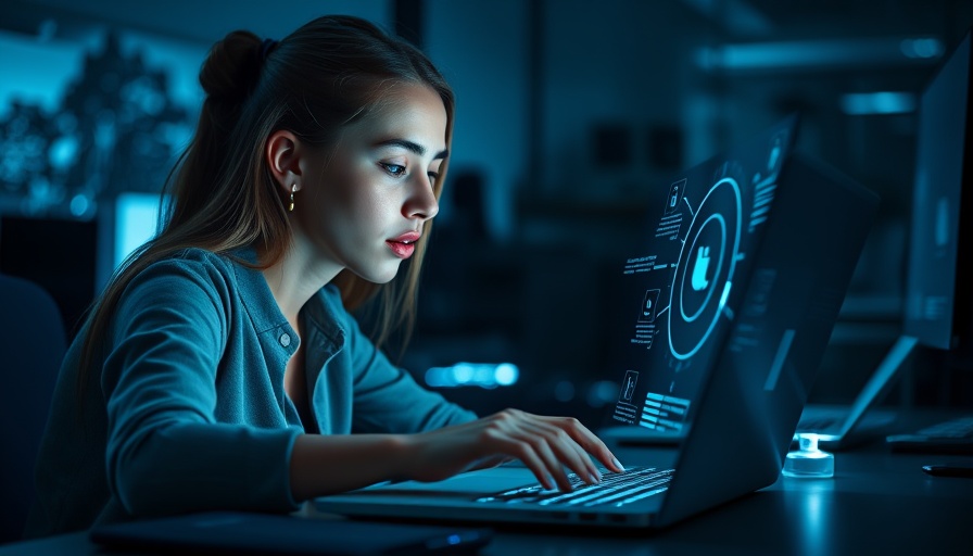 Young woman using AI in freelancing with holographic tools.