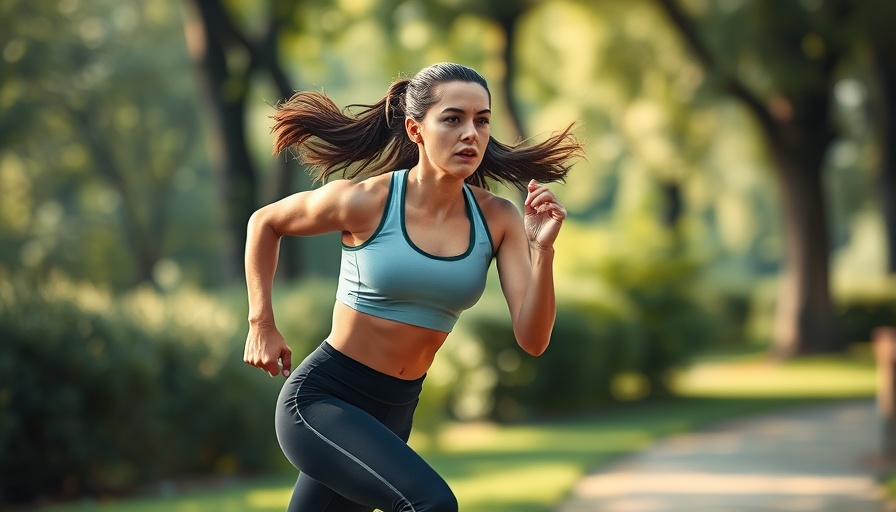 Focused athletic woman jogging in the park, showcasing productivity.