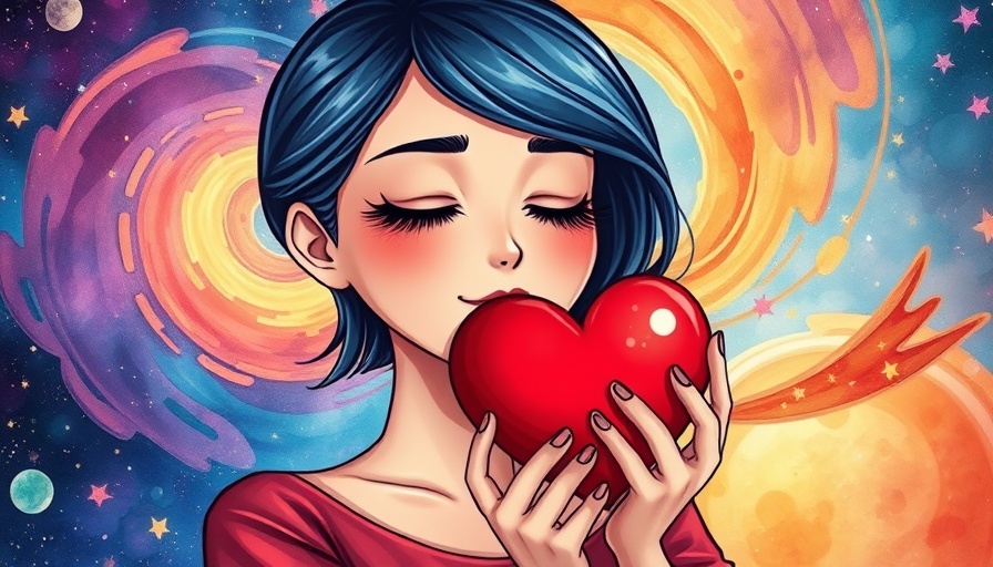 Illustration of a woman holding a heart, symbolizing love.
