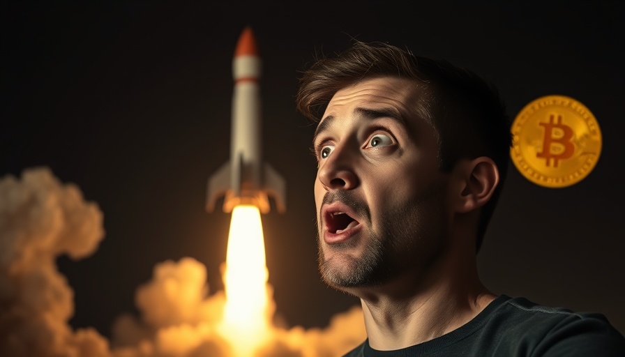 Bitcoin price prediction visual with rocket launching.