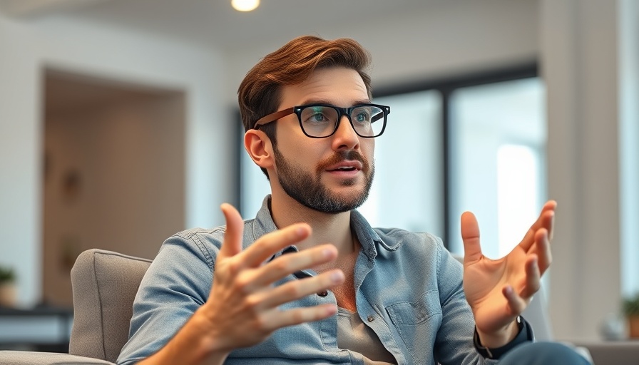 Casual man in glasses engaging in open discussion, supporting LGBTQ youth mental health.