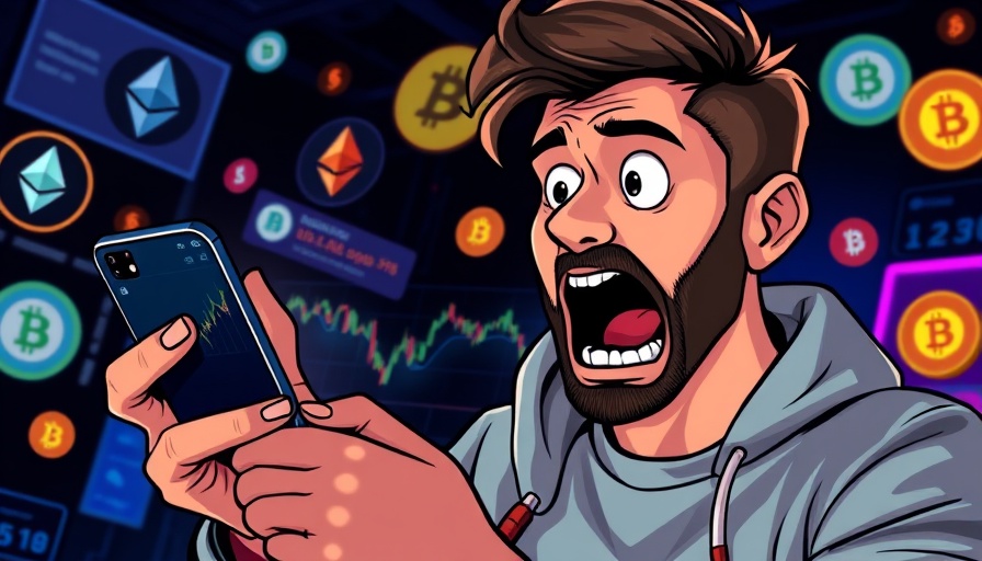 Excited man with crypto charts and Bitcoin, highlighting Bitcoin dominance.