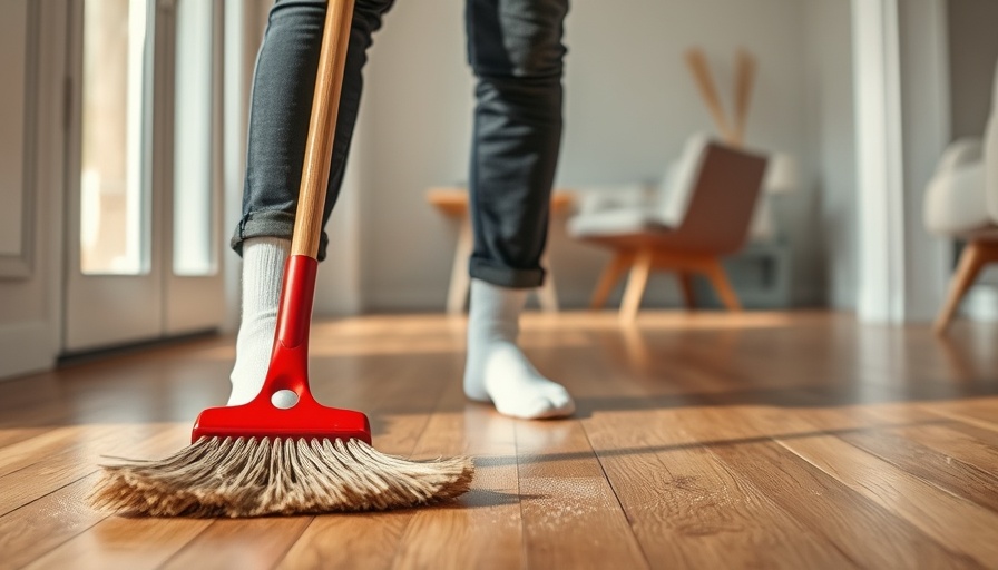 Person sweeping floor, calories burned while sweeping, bright room.