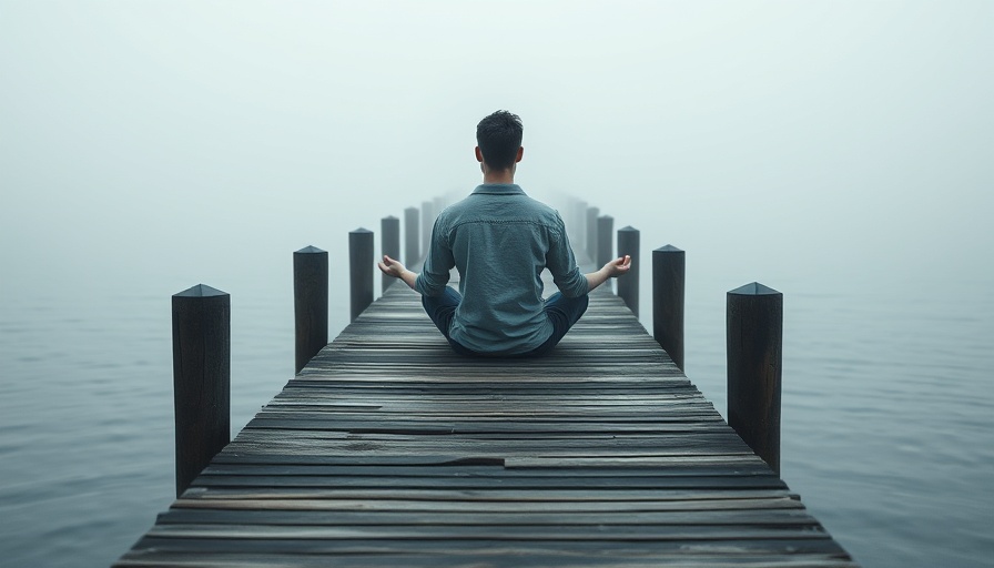 Serene individual doing nothing on a foggy pier.