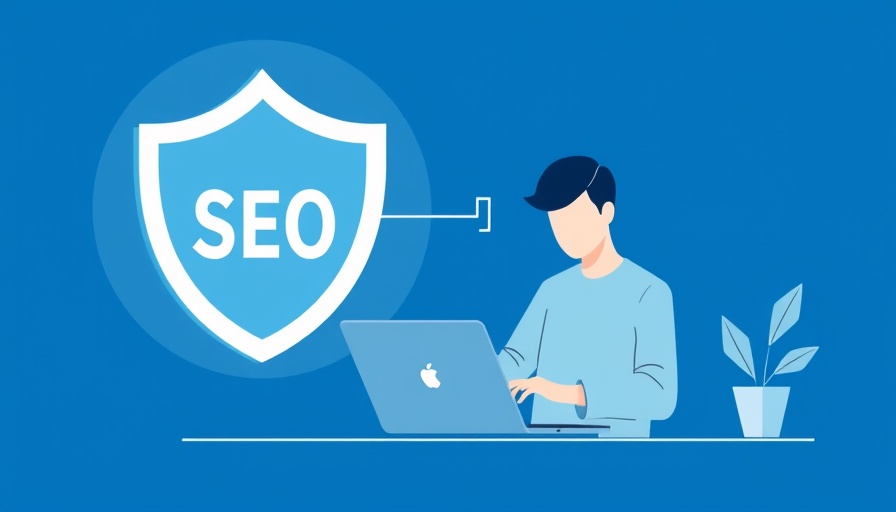 Web security and SEO illustration with laptop user and shield icon
