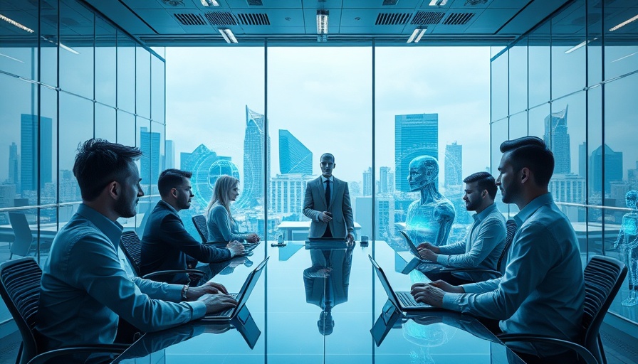 AI holograms in digital marketing office with virtual figures.