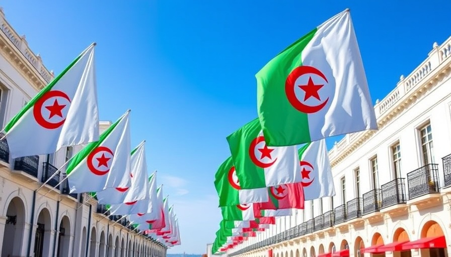 Algerian flags in a row symbolizing national pride.