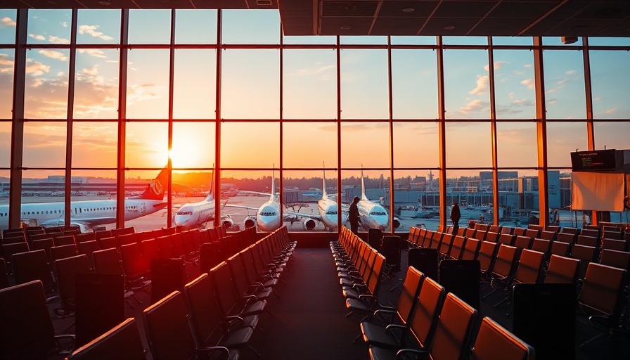 Peaceful airport terminal at sunrise for travel from Istanbul to Vienna to Ljubljana.