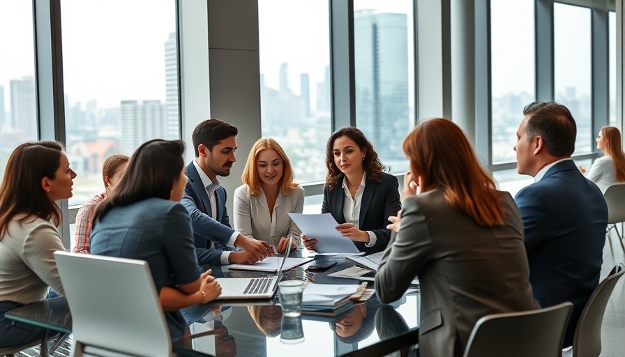 Professionals in a meeting discussing revenue-based financing strategies.