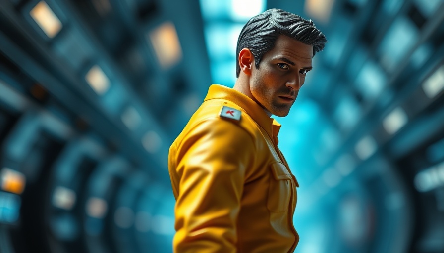 Detailed figurine in yellow uniform, cinematic photo style.