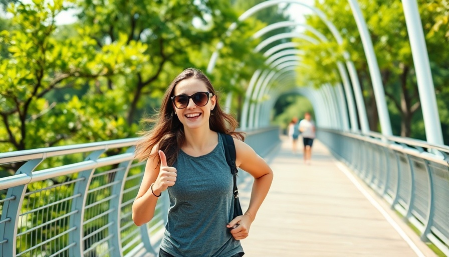 Energetic runner wearing best running sunglasses on a sunny bridge.