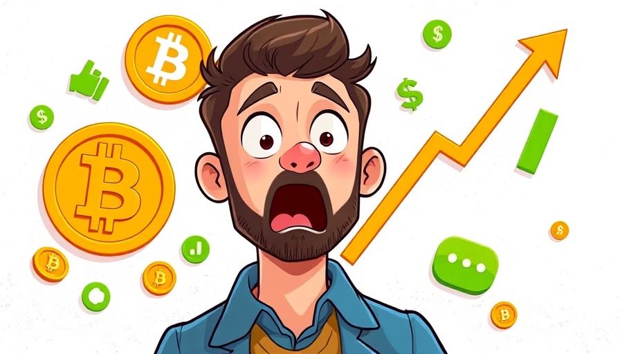 Cartoon man with Bitcoin rally theme and financial icons