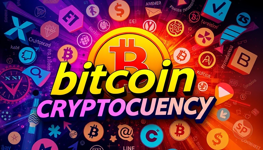 Dynamic Bitcoin analysis graphic with cryptocurrency symbols.