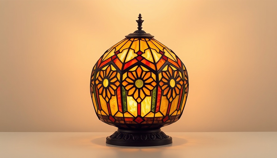 Frank Lloyd Wright lamp showcasing geometric stained glass design.