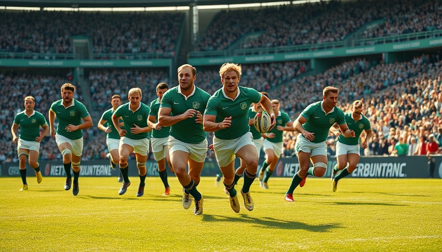 Dynamic rugby match featuring Ireland men's sevens program.