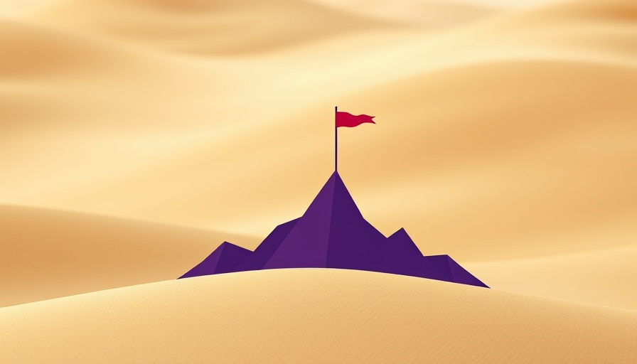 Stylized mountain and flag symbolizing decision-making for designers.